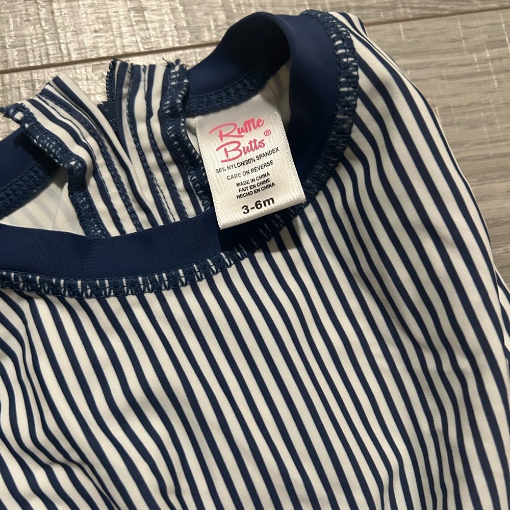 Navy Striped Ruffle Butts Longsleeve Rashguard - Picture 2 of 3